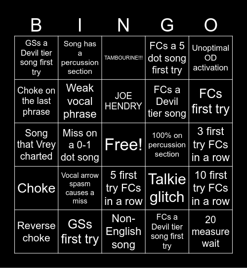 LB Bonus Vocals Bingo Card