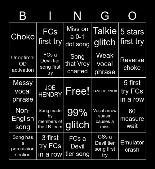 LB Bonus Vocals Bingo Card
