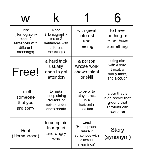 Word Search Bingo Card