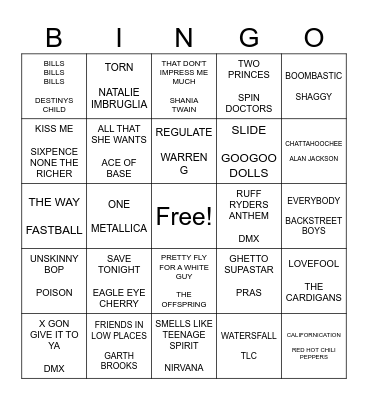 BACK TO THE 90's Bingo Card