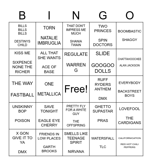 BACK TO THE 90's Bingo Card