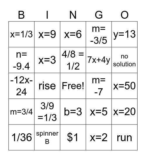 random/review bingo Card
