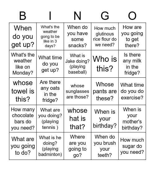 Untitled Bingo Card