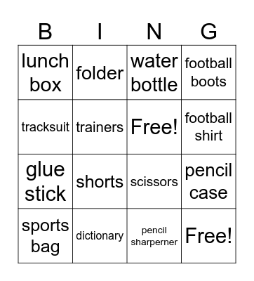 School Things & Sports Equipment (1)! Bingo Card