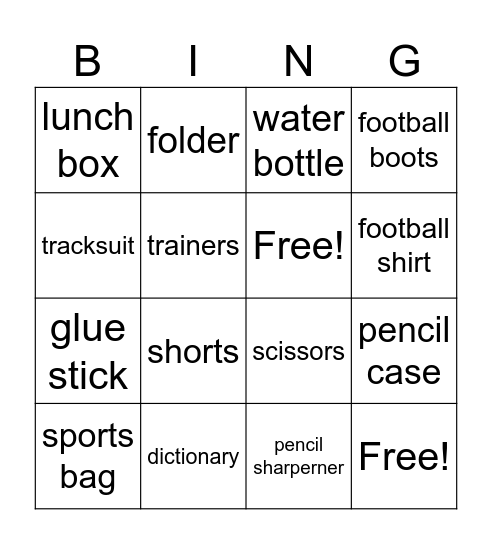 School Things & Sports Equipment (1)! Bingo Card