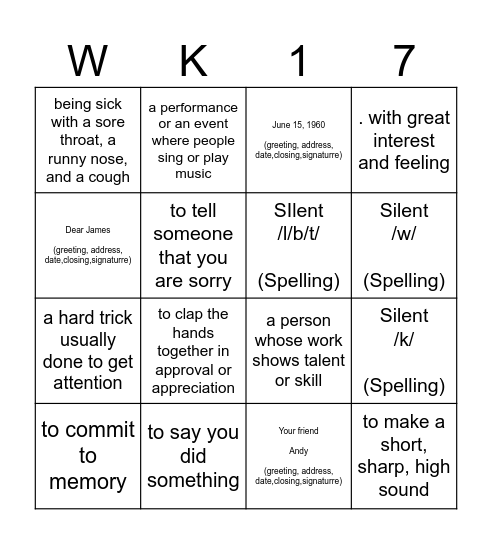 Word Search Bingo Card