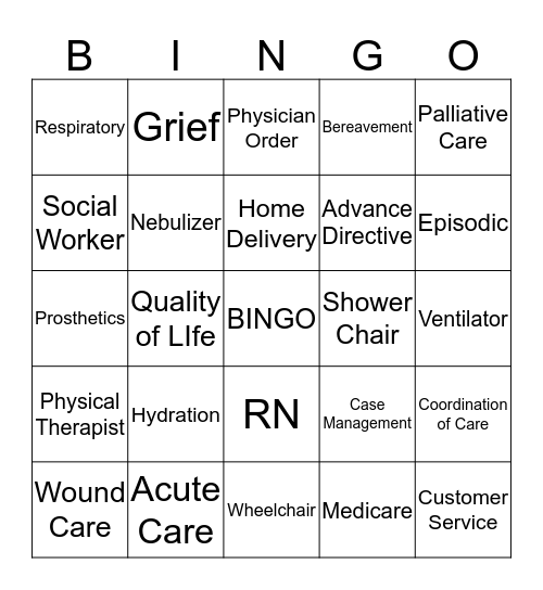 Home Health, Hospice, DME Bingo Card