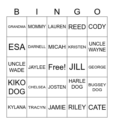 Family friends A Bingo Card