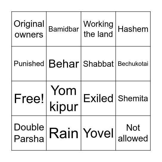 Parsha Bingo Card