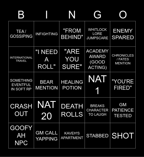 GI:EX BINGO Card