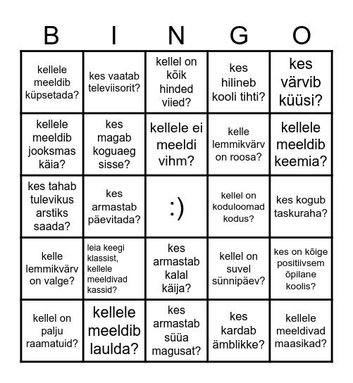 Tunne oma klassikaaslasi :) Bingo Card