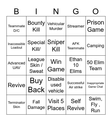 Warzone Bingo Card