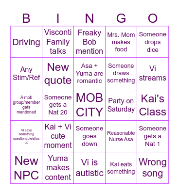Mob City Bingo Card