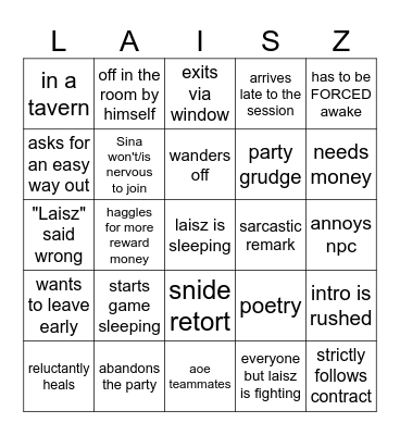 Laisz Bingo Card