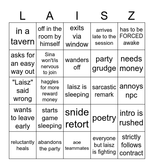 Laisz Bingo Card