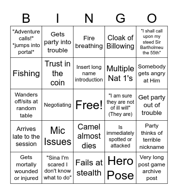 Cyneheard Bingo Card