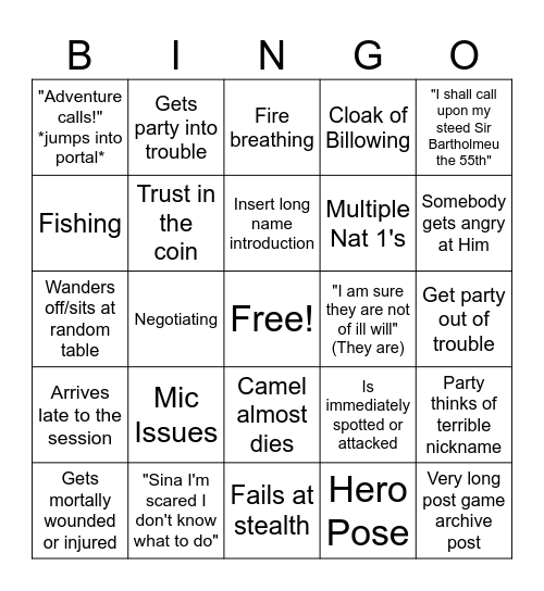 Cyneheard Bingo Card
