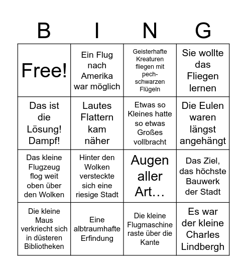 Lindbergh-Bingo in Hamburg Bingo Card