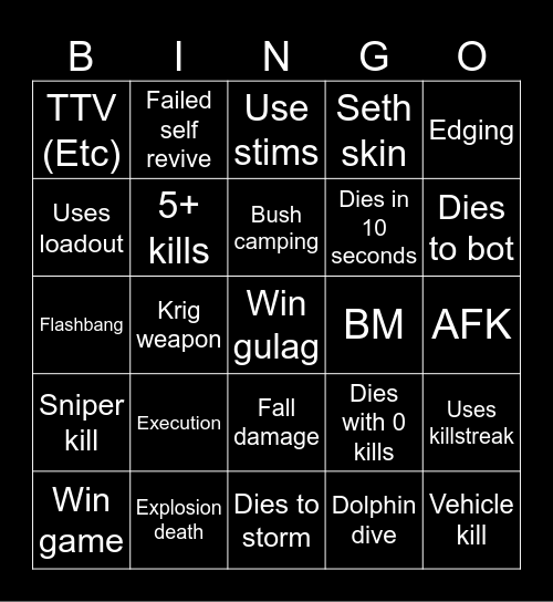 Warzone 2.0 bingo (Credits to: Big Puffer) Bingo Card
