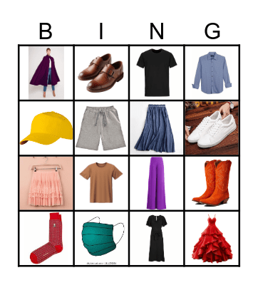Colored Clothes Bingo Card