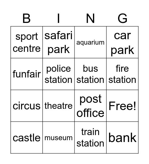Places Bingo Card