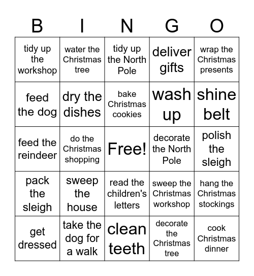 Santa's Christmas Chores Bingo Card