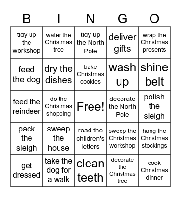 Santa's Christmas Chores Bingo Card