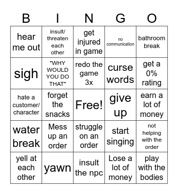 cafe bingo Card