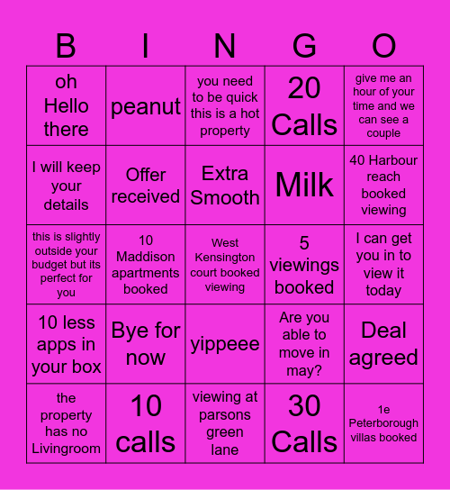 Chestertons Friday Bingo Card