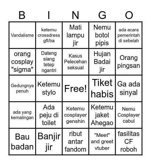 My First Authentic CF Experience Bingo Card