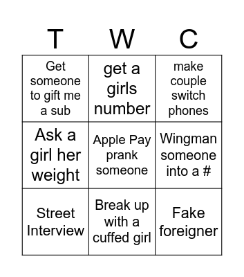 TWC IRL BINGO Card