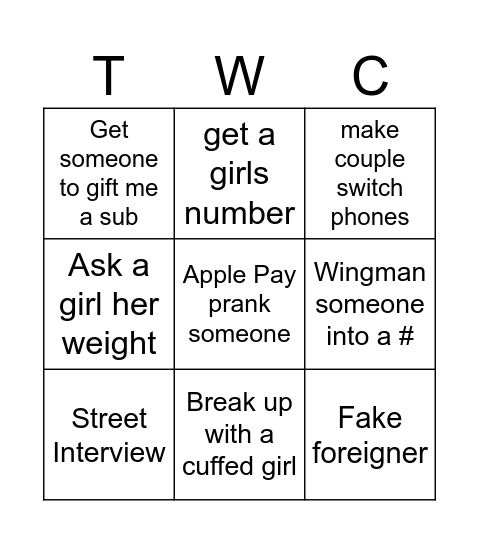 TWC IRL BINGO Card