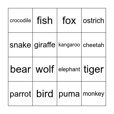 ANIMALS Bingo Card
