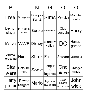 MCM Friday Bingo Card
