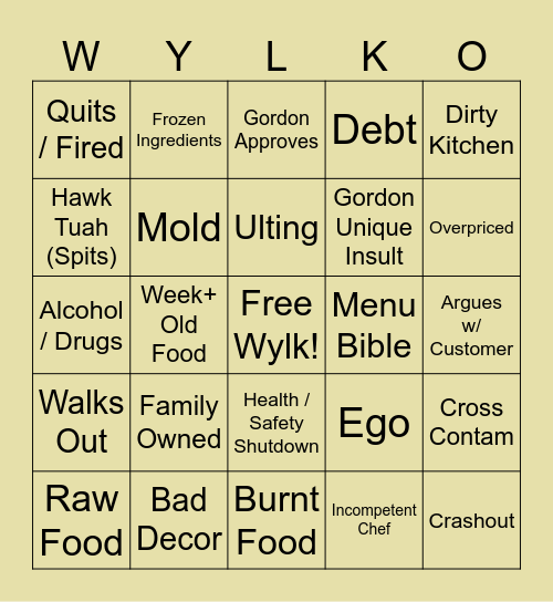 WI WI Wylk-O Bingo Card