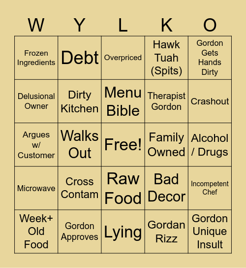 WI WI Wylk-O Bingo Card