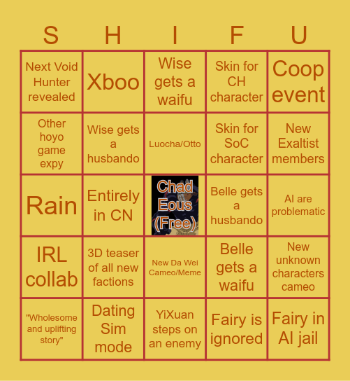ZZZ 2.0 Bingo Card