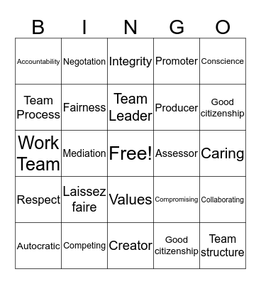 Leadership and Conflict Test Review Bingo Card