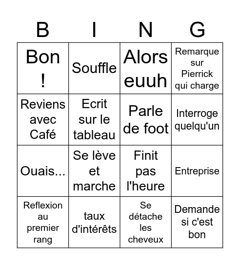 TITI Préshot Bingo Card