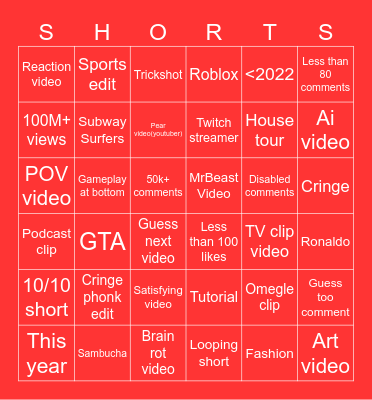 Short bingo Card