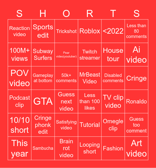 Short bingo Card