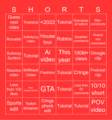 Short bingo Card