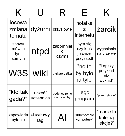 Bingo Kurek Bingo Card
