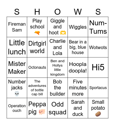 Childhood shows (Australia Edition) Bingo Card