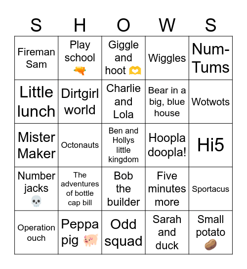 Childhood shows (Australia Edition) Bingo Card
