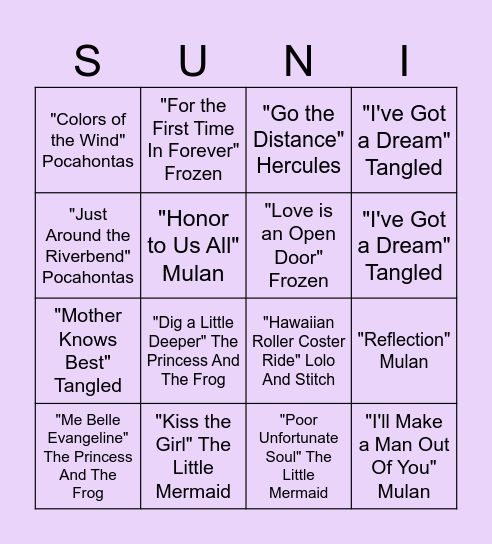 Miriam Bingo Card