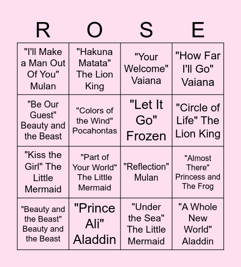 Angelica Bingo Card