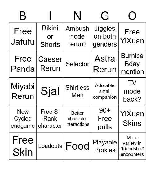 2.0 ZZZ Livestream Bingo Card