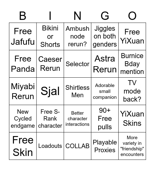2.0 ZZZ Livestream Bingo Card
