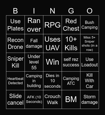 warzone Bingo Card